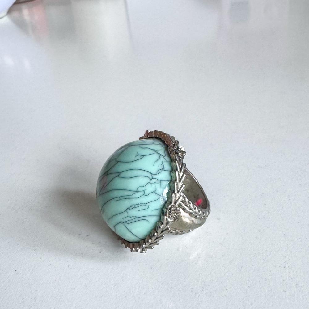 Statement Cocktail Ring, Turquoise/Black Stone, S… - image 1